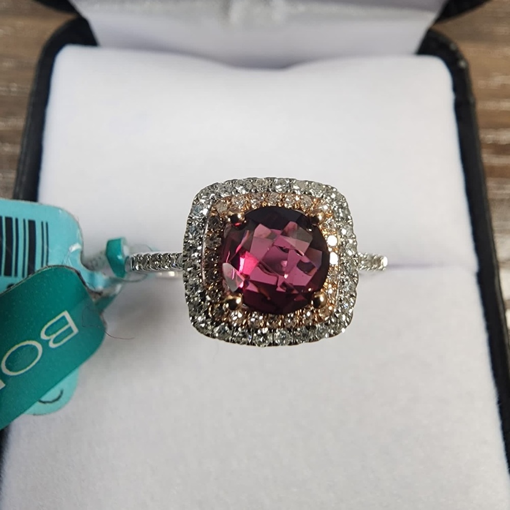 Effy 14k gold Resl Diamon and Rhodolite Ring